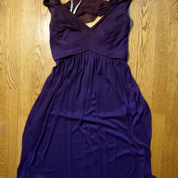 Plum bridesmaid dress with cowl back detail (knee length) - Picture 2 of 5